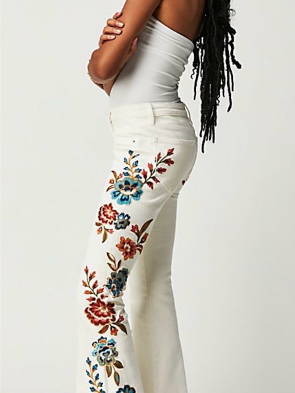Free People x Driftwood Farrah Embroidered Flare Jeans